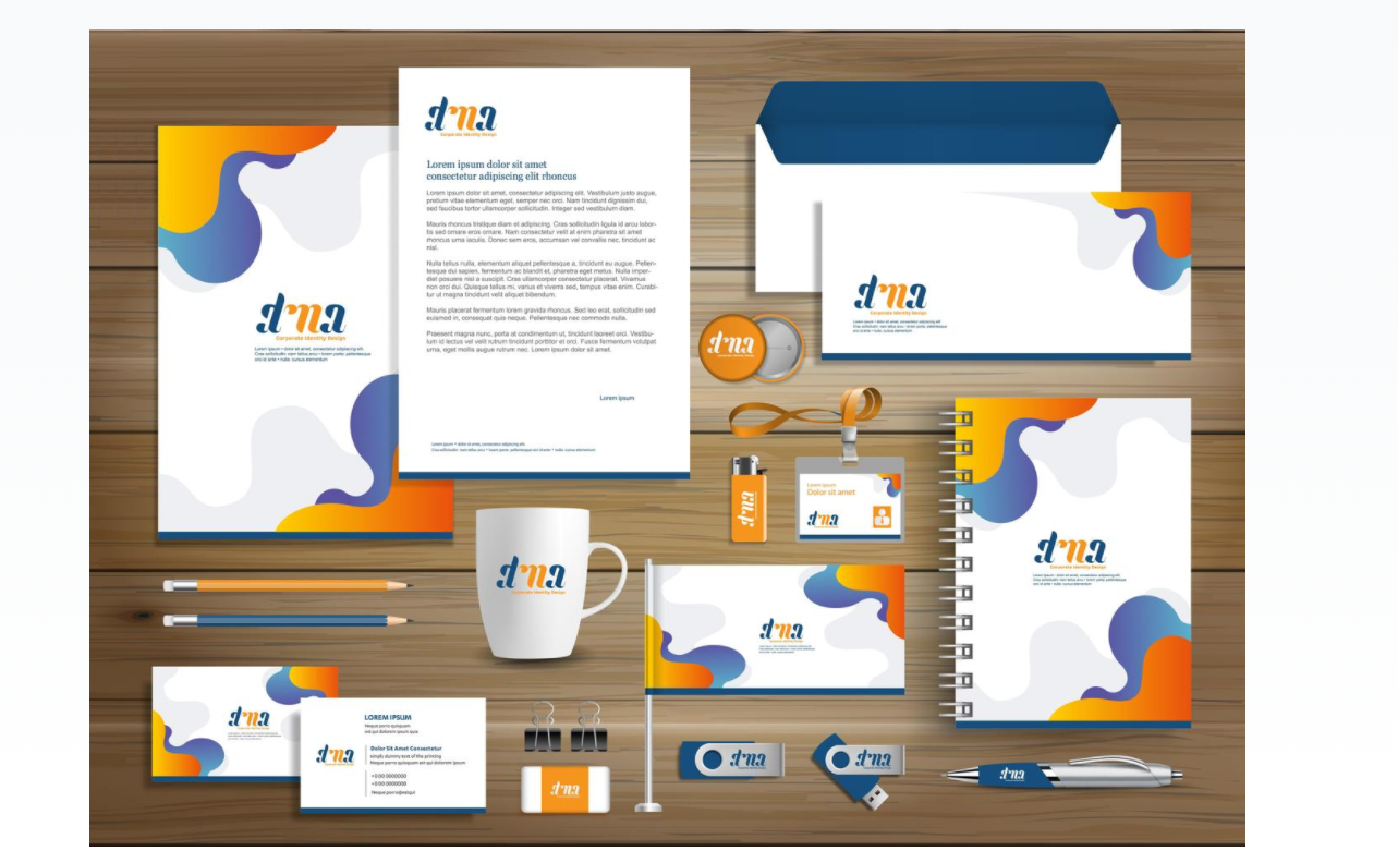 Range of Products with branding at various sizes